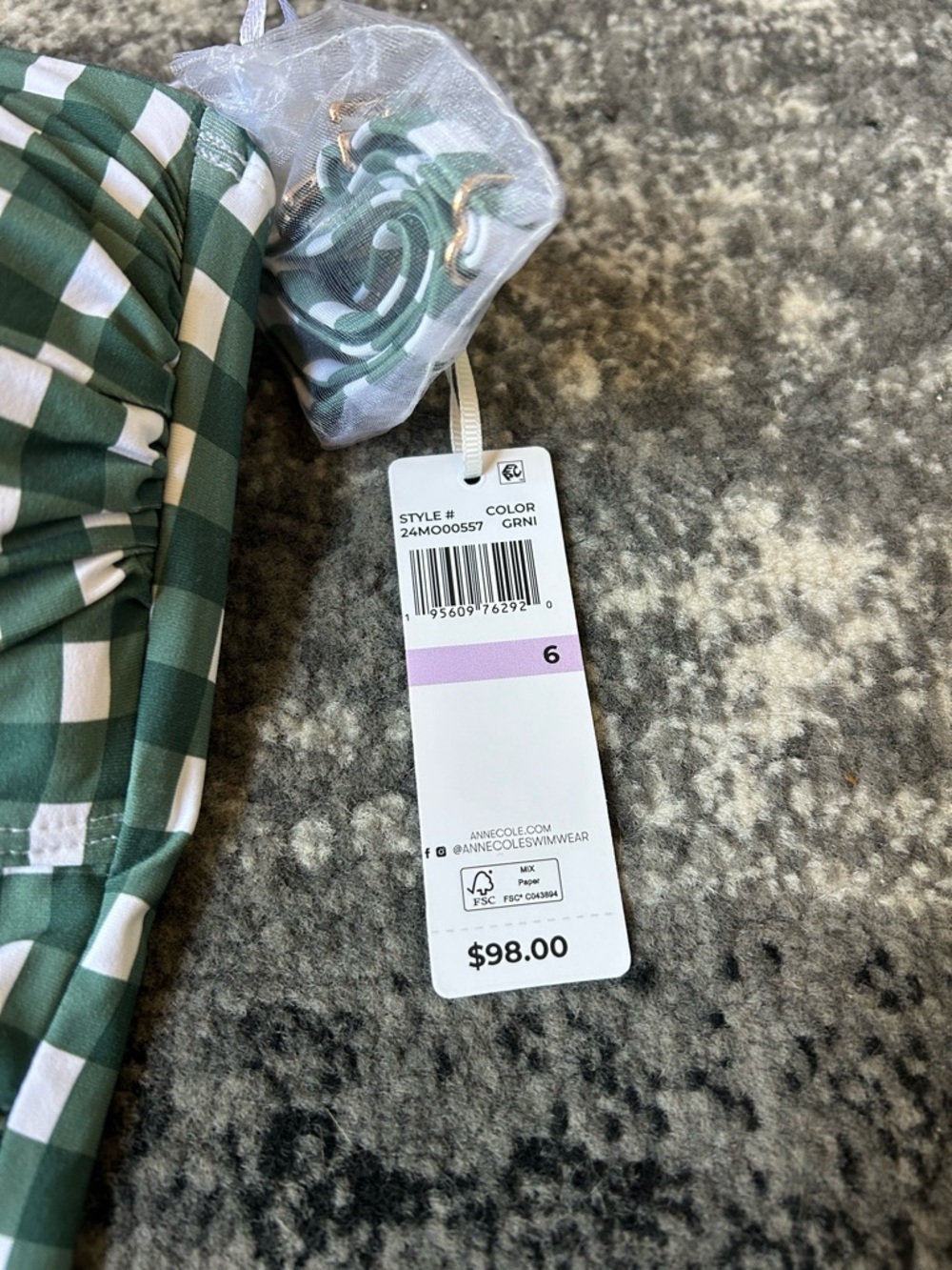 NWT ANNE COLE Gingham Ruched One Piece Bathing Suit - Picture 7 of 12